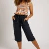 Hayling Linen Tie Waist Cropped Trousers Navy