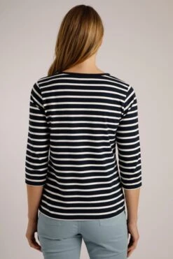 Fleur Organic Wide Neck 3/4 Sleeve Stripe Top Navy -Simple Closet Shop 70092