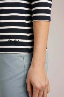 Fleur Organic Wide Neck 3/4 Sleeve Stripe Top Navy -Simple Closet Shop 70093