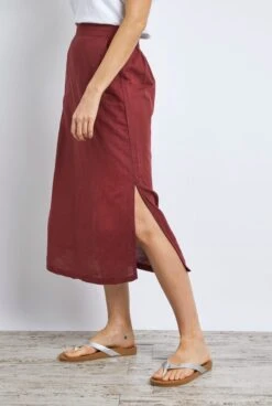 Alsey Linen Midi Skirt Pinot Wine -Simple Closet Shop 80137