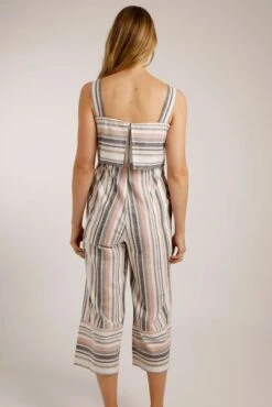 Otavia Organic Stripe Woven Jumpsuit Ecru -Simple Closet Shop 80671