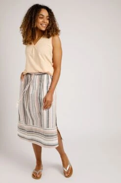 Samara Organic Stripe Woven Midi Skirt Ecru