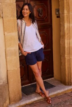 Sway Linen Tie Waist Shorts Navy