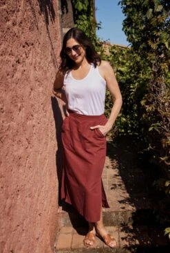 Alsey Linen Midi Skirt Pinot Wine
