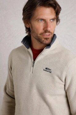 Newark Eco 1/4 Zip Grid FleeceEcru -Simple Closet Shop 88104