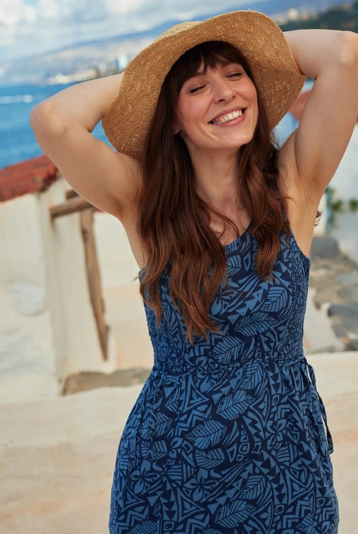 Illaria Printed Organic Cotton Cheesecloth Midi Dress Navy 1 Illaria Printed Organic Cotton Cheesecloth Midi Dress Navy