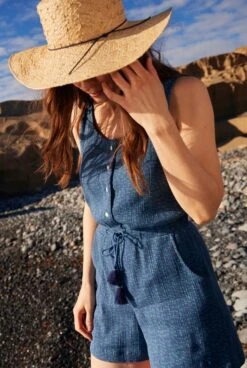 Flik Organic Cheesecloth Playsuit Indigo