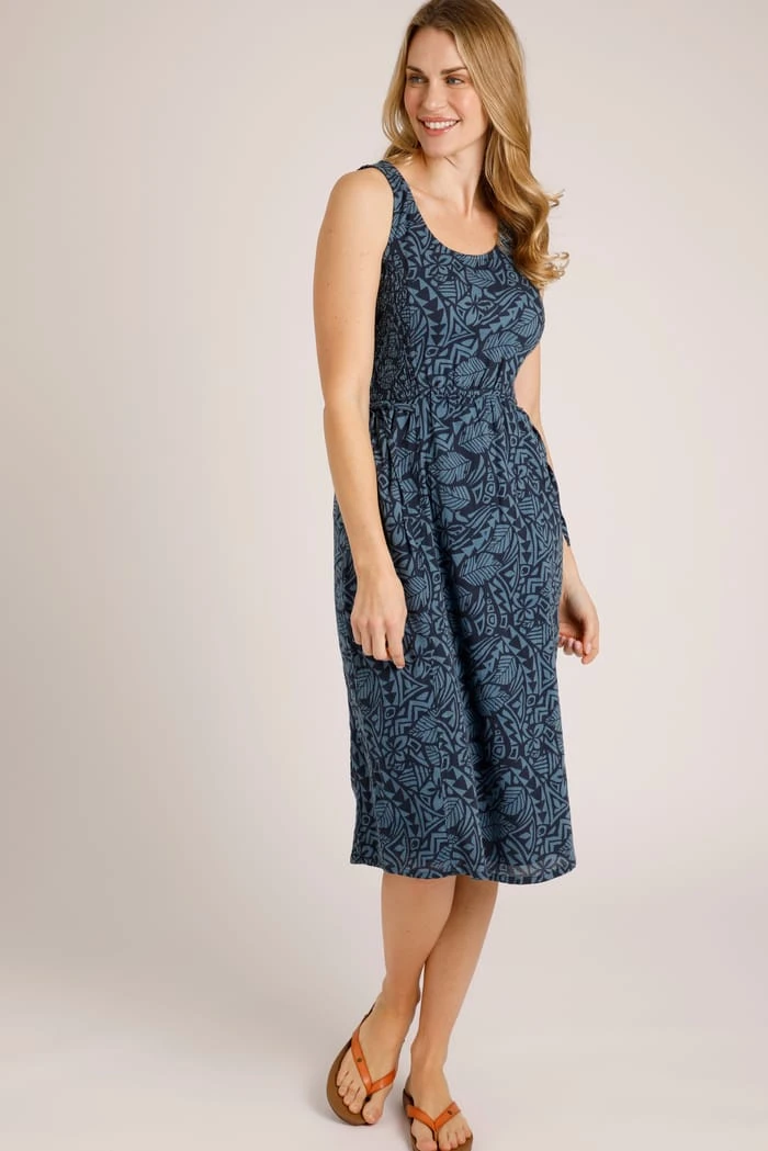 Illaria Printed Organic Cotton Cheesecloth Midi Dress Navy 2 Illaria Printed Organic Cotton Cheesecloth Midi Dress Navy - Image 2
