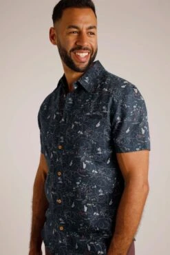 Tribena Short Sleeve Linen Shirt Navy -Simple Closet Shop 95535