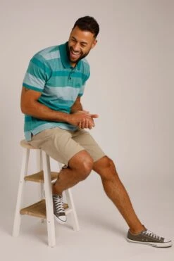 Lymore Organic Stripe Polo Shirt Peacock Blue