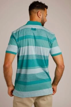 Lymore Organic Stripe Polo Shirt Peacock Blue -Simple Closet Shop 95579