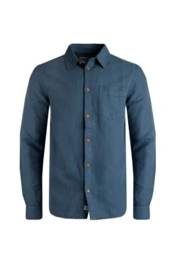 Stronsay Linen Blend Long Sleeve Shirt Dark Denim -Simple Closet Shop 95634