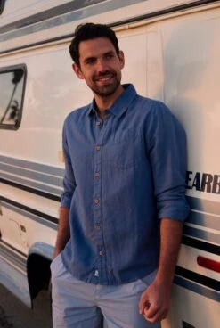 Stronsay Linen Blend Long Sleeve Shirt Dark Denim