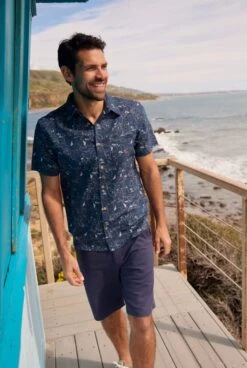 Tribena Short Sleeve Linen Shirt Navy