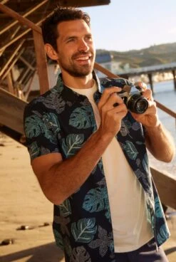 Makemo Organic Short Sleeve Resort Shirt Navy