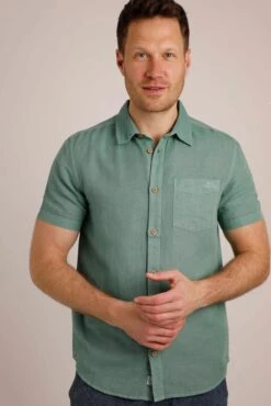 Westray Short Sleeve Linen Rich Shirt Dark Jade -Simple Closet Shop 96343