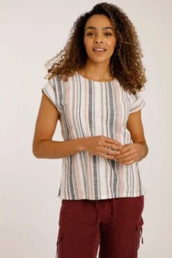 Aserri Organic Stripe Woven T-Shirt Ecru