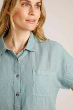 Makri Linen Relaxed Shirt Washed Teal -Simple Closet Shop 96604