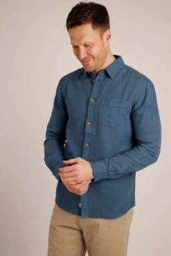 Stronsay Linen Blend Long Sleeve Shirt Dark Denim -Simple Closet Shop 96944