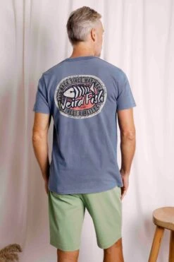 Laid Back Heritage Back Print Graphic T-Shirt Mid Blue -Simple Closet Shop 97861