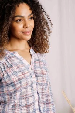 Fes Burnout Check ShirtPale Denim -Simple Closet Shop 98317