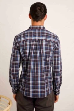 Fresno Long Sleeve Check Button Down Shirt Navy -Simple Closet Shop 99131