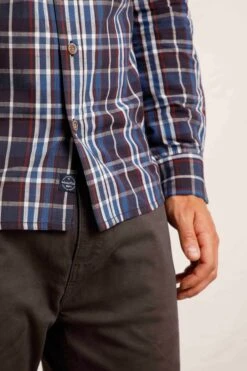 Fresno Long Sleeve Check Button Down Shirt Navy -Simple Closet Shop 99133